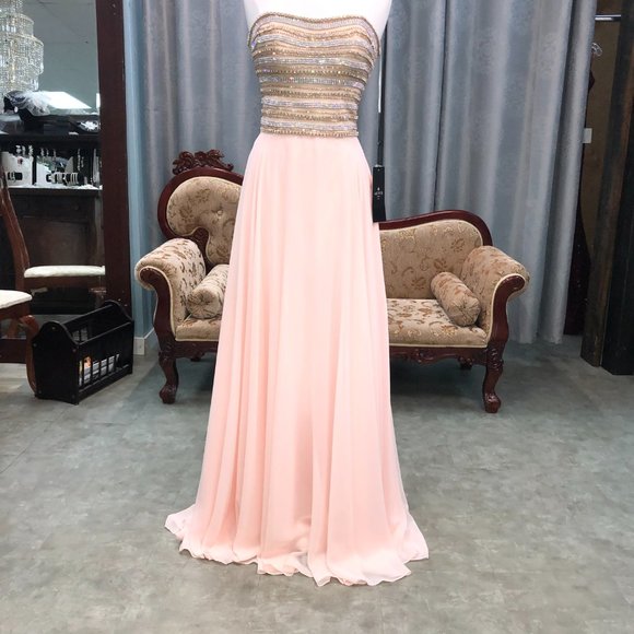 Alyce Blush and Gold Prom or Bridesmaid Dresses, Strapless Aline Flowy chiffon - Picture 2 of 13